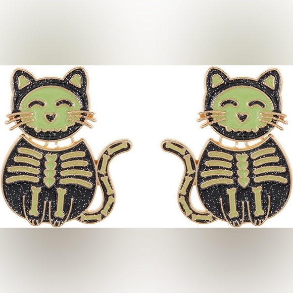 Baublebar Glow in the Dark Skeleton Cat Drop Earrings - Picture 1 of 4